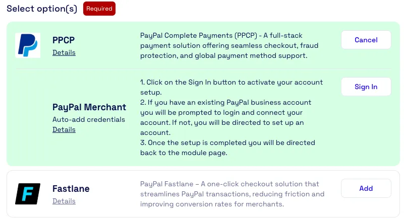 Options Payment